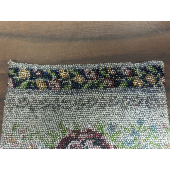 Antique Victorian Colorful Floral Rose Glass Micro Beads Drawstring Purse 1920's - Picture 3 of 7
